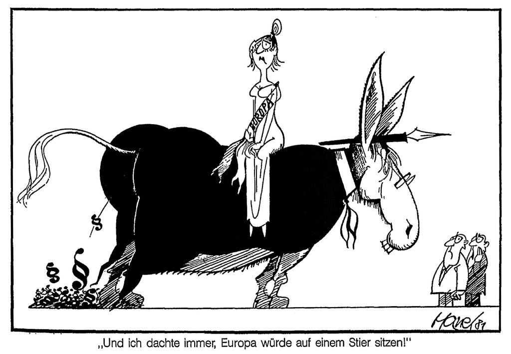 Cartoon by Hanel on how European citizens view Europe (1981)