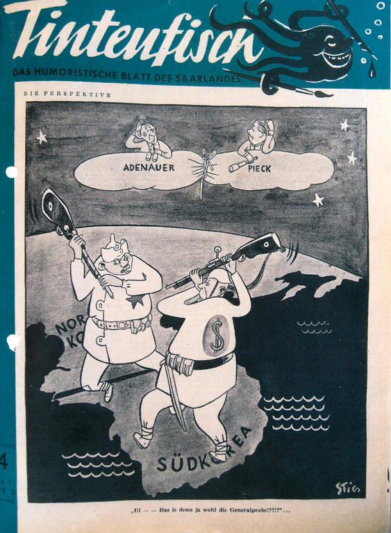 Caricature de Stig sur les possibles conséquences de la guerre de Corée (Juillet 1950)