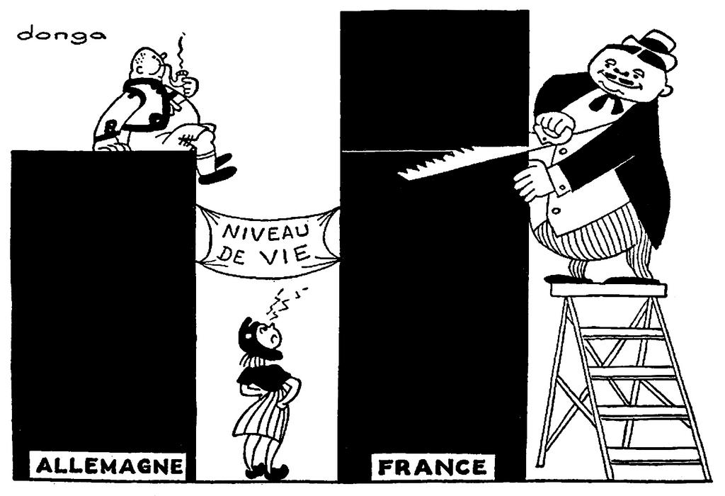 Caricature de Donga sur les enjeux sociaux du traité CEE (29 mars 1957)