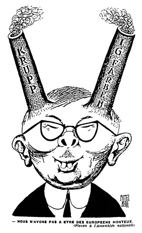 Caricature de Mitelberg sur les débats parlementaires français concernant le Marché commun (19 janvier 1957)