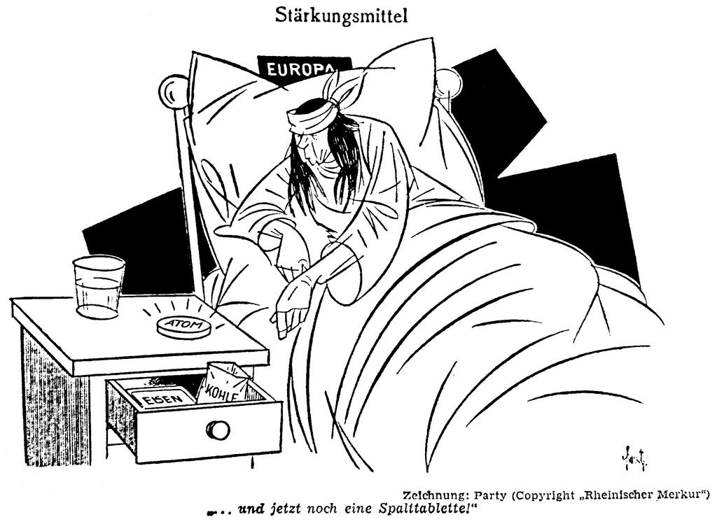 Karikatur von Party zur Bedeutung der Atomenergie für Europa (17. Januar 1956)