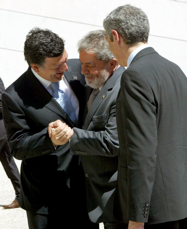 José Manuel Barroso, Lula da Silva et José Sócrates (Lisbonne, 4 juillet 2007)