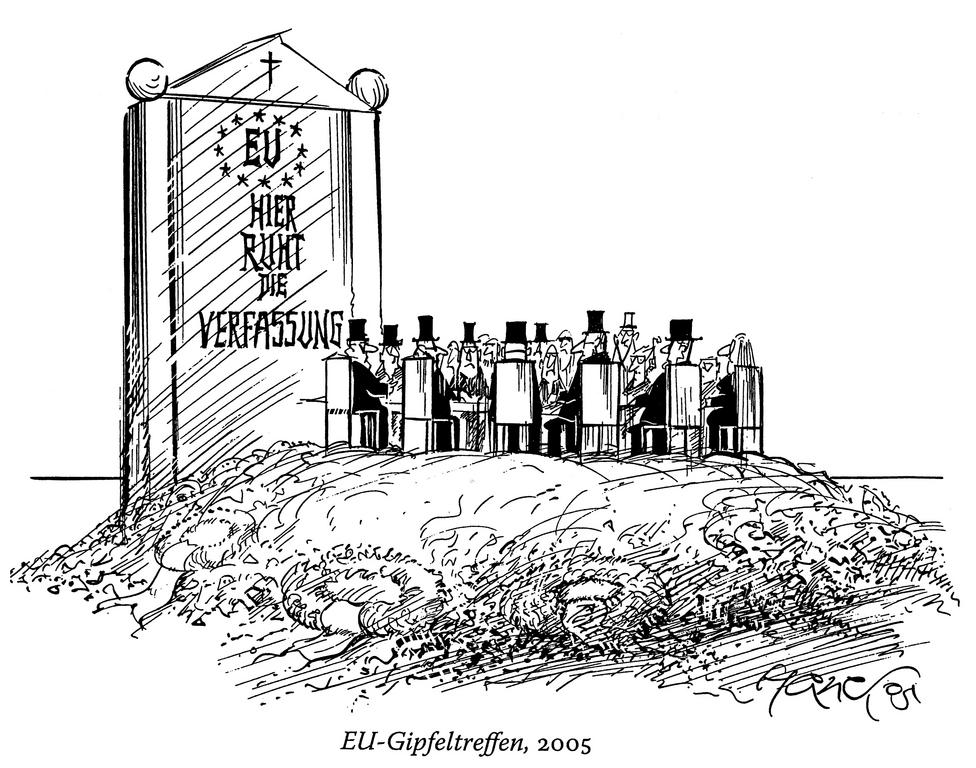 Cartoon by Hanel on the future of the European Constitutional Treaty (2005)