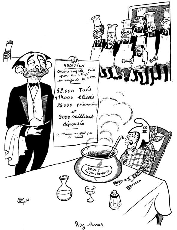 Caricature de Pinatel sur la guerre d'Indochine (1954)