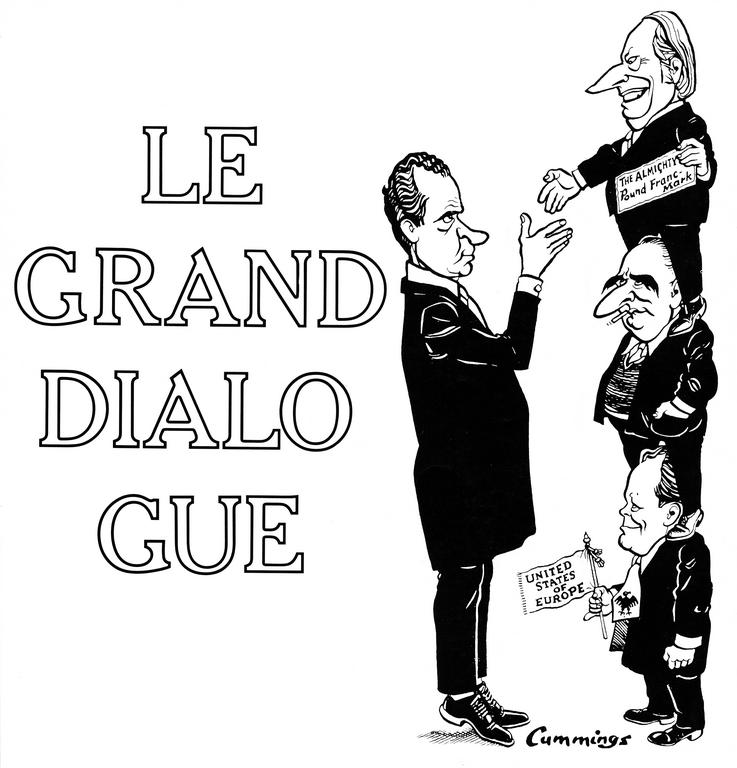 Caricature de Cummings sur les relations entre les Communautés européennes les États-Unis (1972)