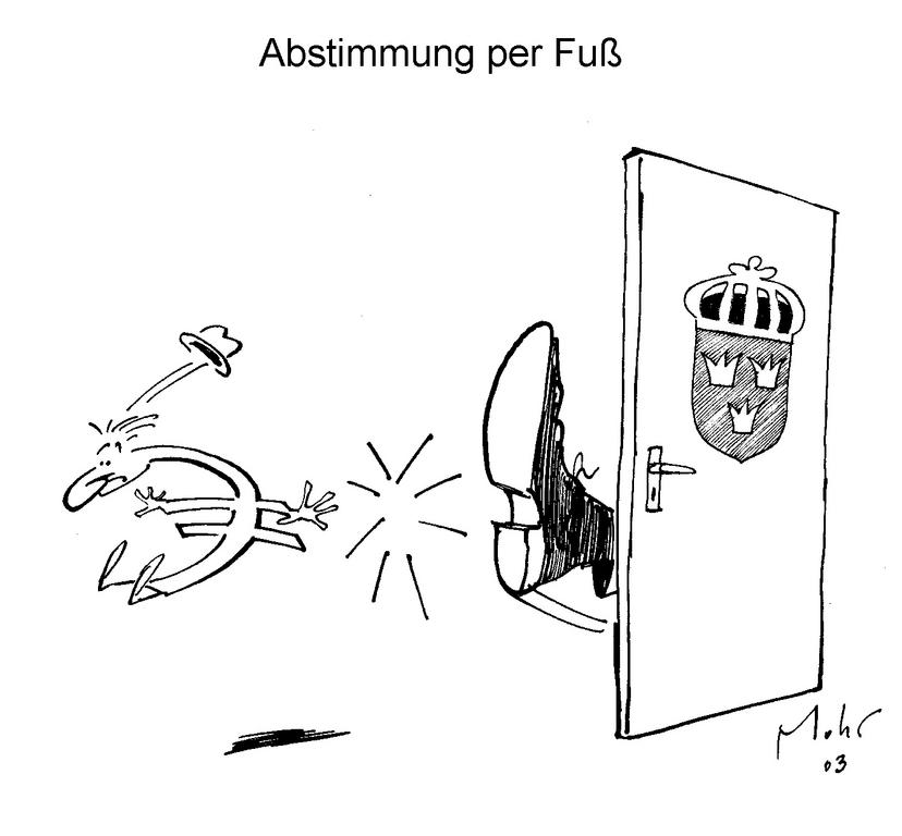 Caricature de Mohr sur le référendum relatif à l'adoption de la monnaie unique en Suède (15 septembre 2003)