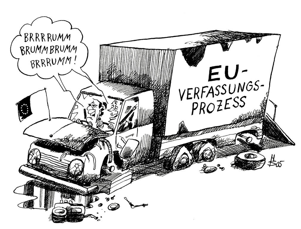 Karikatur von Sakurai zur Zukunft des europäischen Verfassungsprozesses (6. Juni 2005)