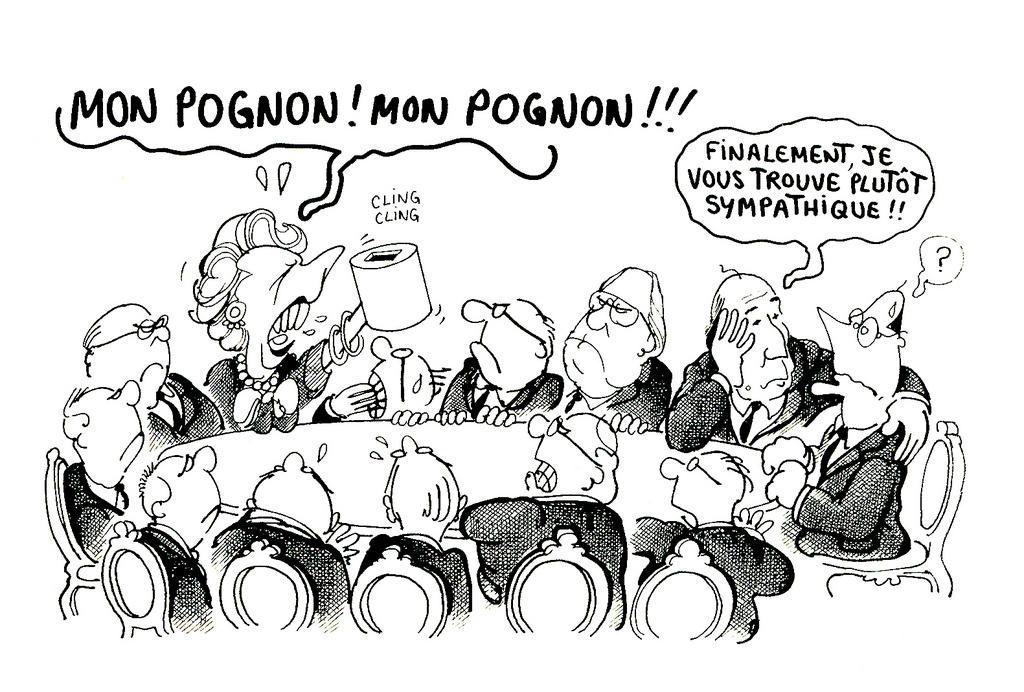 Caricature de Plantu sur la question de la contribution britannique au budget communautaire (Décembre 1987)