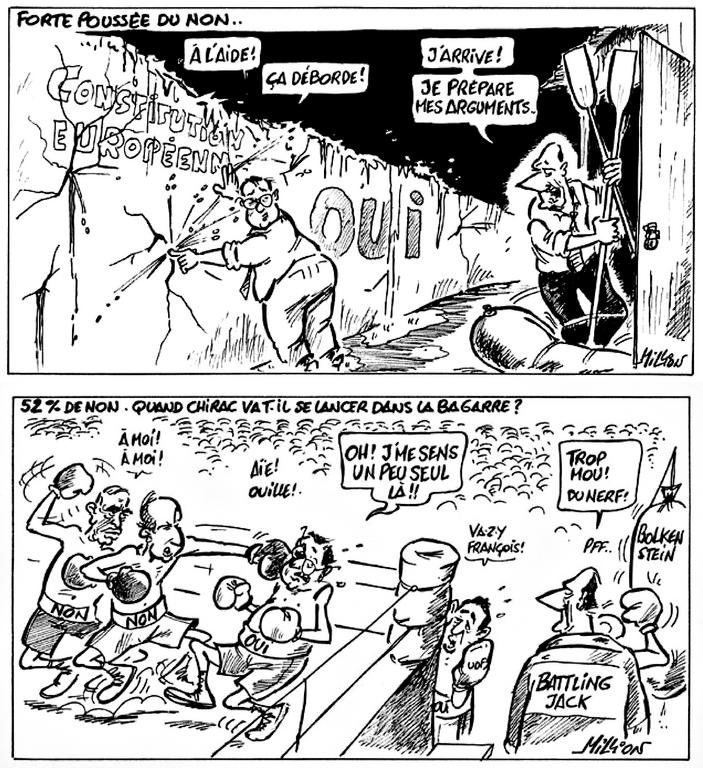 Cartoons by Million portraying the debate on the European Constitution in France (March 2005)
