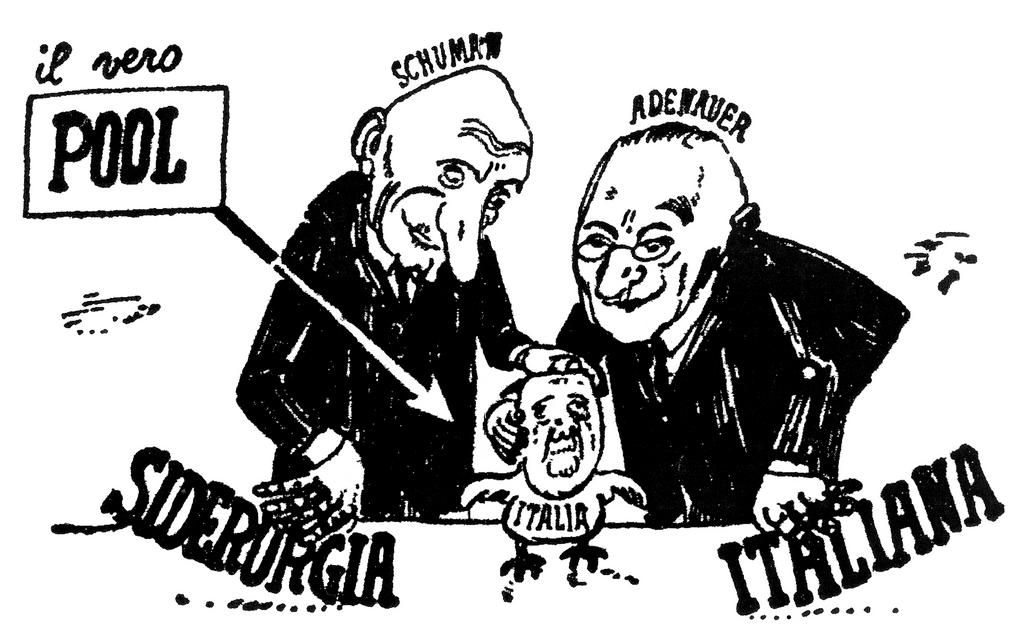 Karikatur über Italiens Einstellung zum Schuman-Plan (21. Juni 1950)