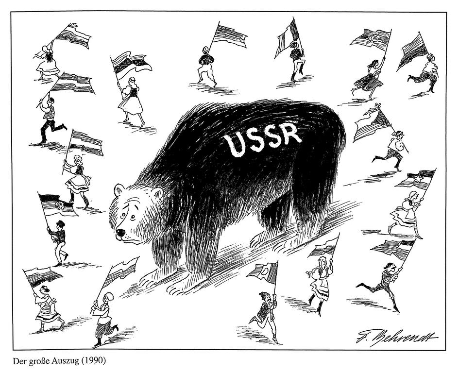 Cartoon by Behrendt on the powerlessness of the USSR (1990)