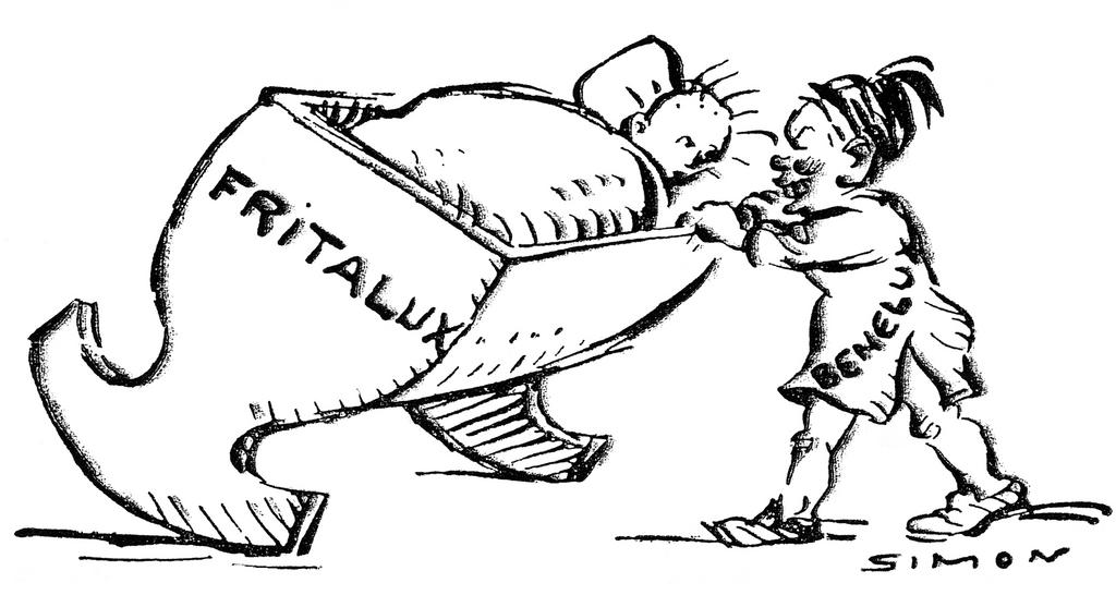 Caricature de Simon sur la multiplication des projets d'union douanière en Europe occidentale (26 novembre 1949)