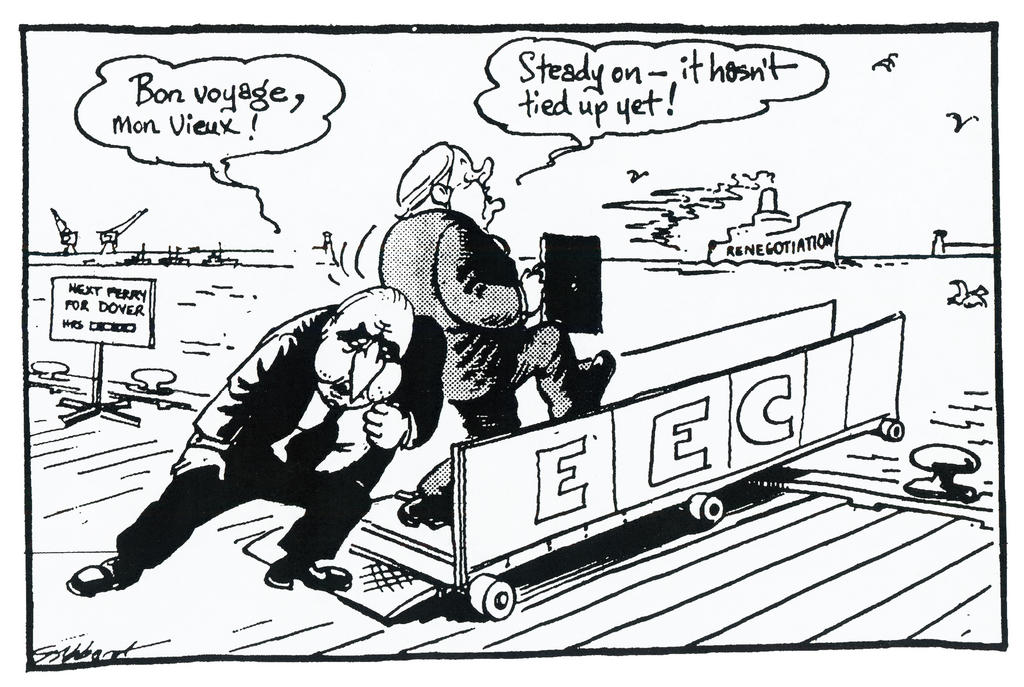 Cartoon by Gibbard on France’s position regarding the British request for renegotiation (1 April 1974)