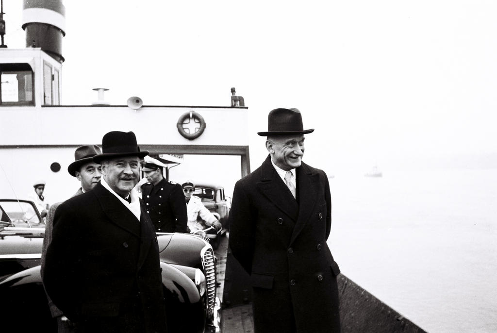 Robert Schuman mit André François-Poncet bei seinem offiziellen Besuch in der BRD (13. Januar 1950)