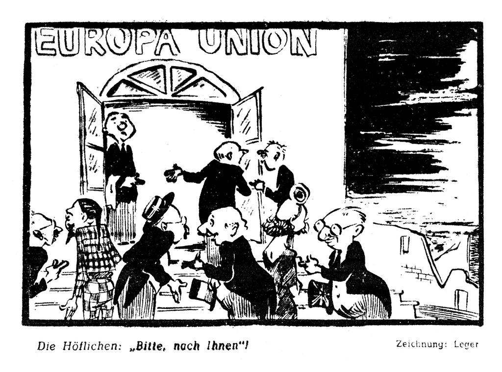 Cartoon by Leger on the slow progress of the European unification process (18 March 1950)