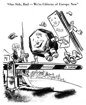 Caricature de Herblock sur la future mise en place d'une Communauté européenne du charbon et de l'acier (25 mars 1951)