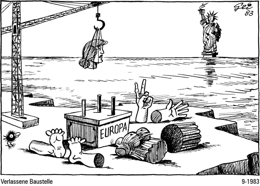 Cartoon by Geisen on the difficult process of European unification (September 1983)