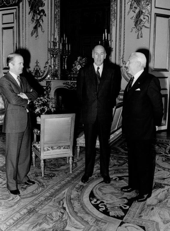 Pierre Werner mit Valéry Giscard d’Estaing und Jean François-Poncet (Paris, 19. November 1980)