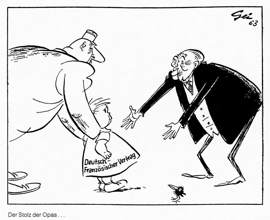Cartoon by Geisen on the signing of the Élysée Treaty (1963)
