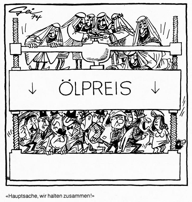 Cartoon by Geisen on the consequences of the oil crisis for the Western world (1974)