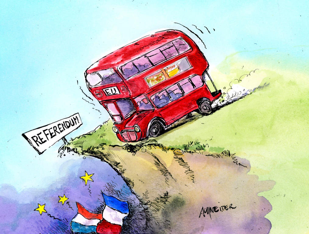 Cartoon by Schneider on the future of the British referendum on the Constitutional Treaty (7 June 2005)