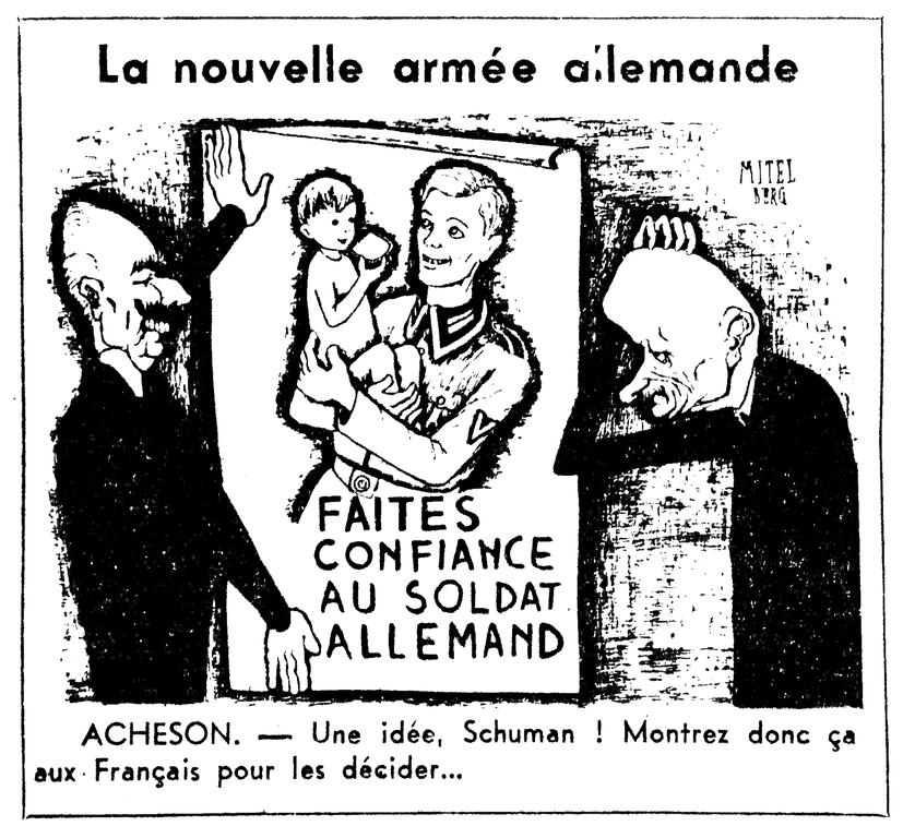 Caricature de Mitelberg sur la question du réarmement allemand (8 décembre 1949)