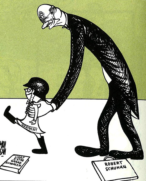 Caricature de Moisan sur les relations franco-allemandes (13 décembre 1949)