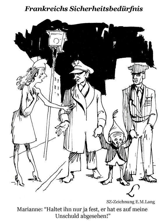 Caricature de Lang sur les craintes de la France à l'égard de l'Allemagne (20 janvier 1948)