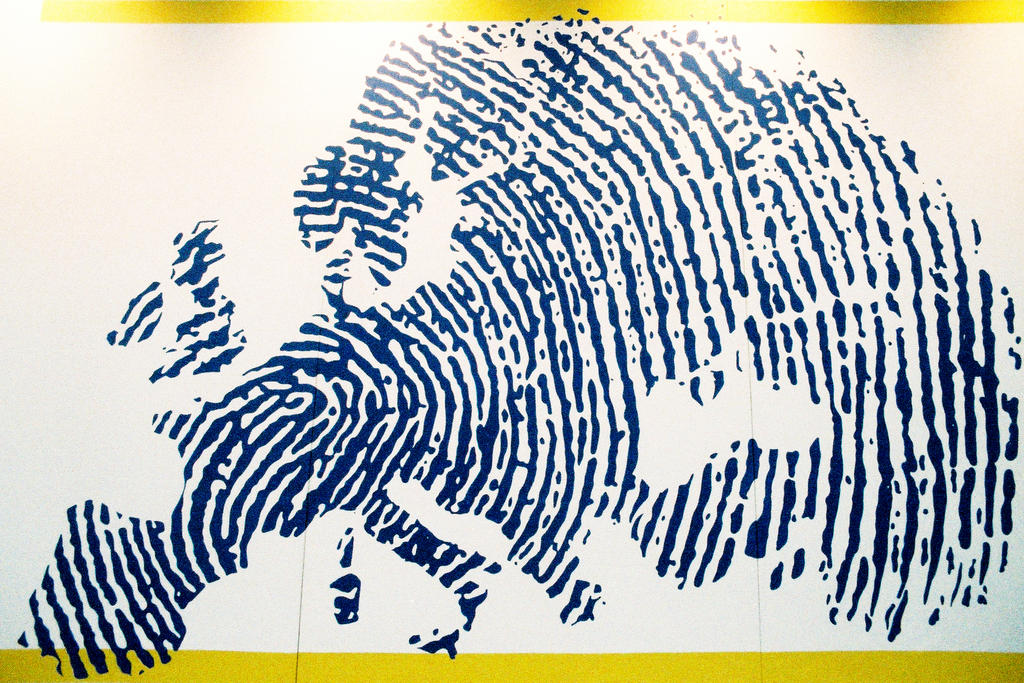 Map of Europe over a fingerprint background (December 1989)