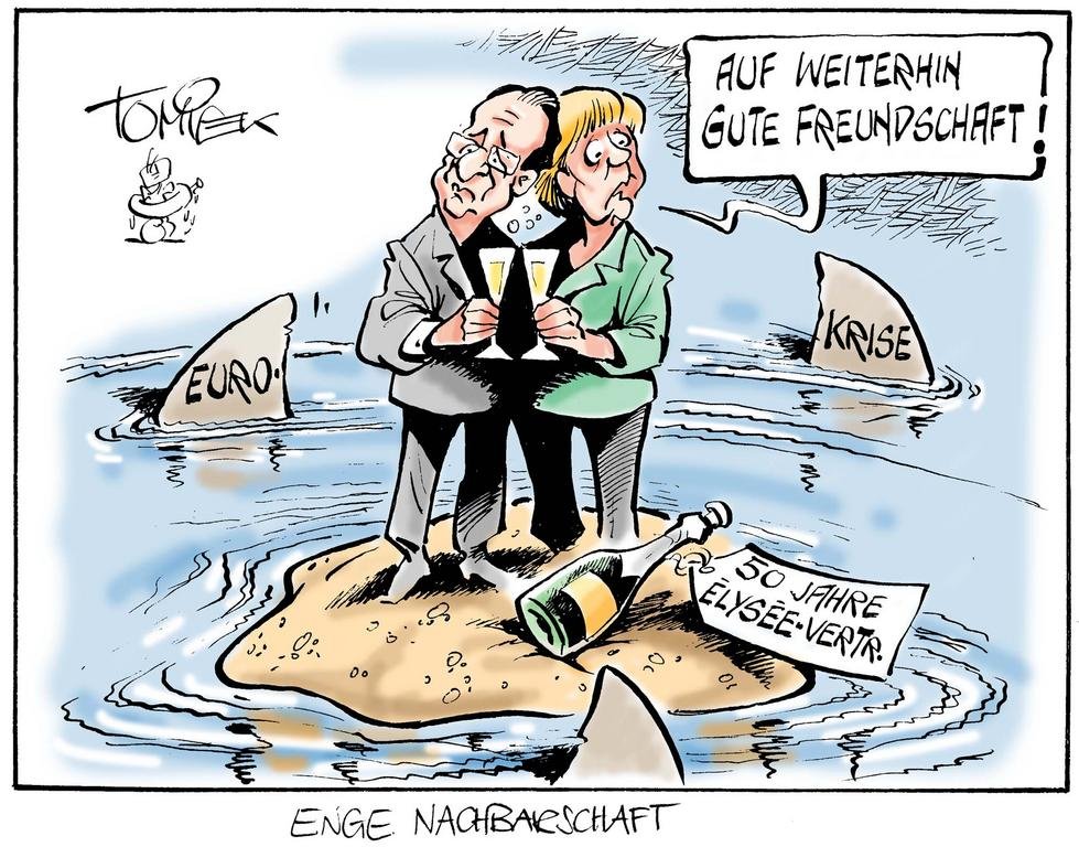 Karikatur von Tomicek zum 50. Jahrestag der Unterzeichnung des Élysée-Vertrags (23. Januar 2013)