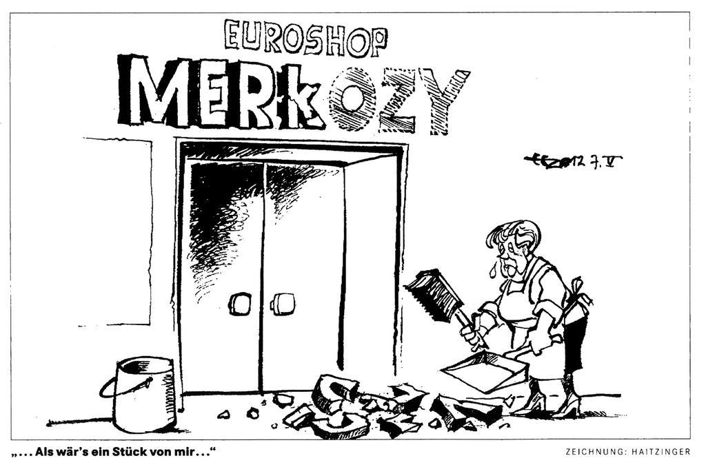 Cartoon by Haitzinger on the future of the Sarkozy–Merkel duo (7 May 2012)