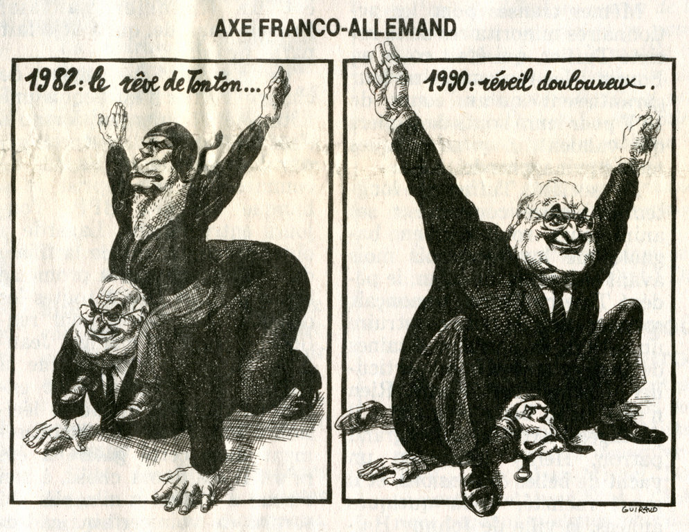 Karikatur von Guiraud zur deutsch-französischen Achse (3. Oktober 1990)