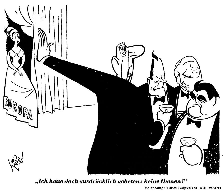Cartoon by Hicks on the differences of opinion between France and Germany on European integration (28 September 1968)