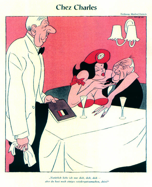 Caricature d’Oesterle sur le rapprochement franco-allemand (12 septembre 1959)