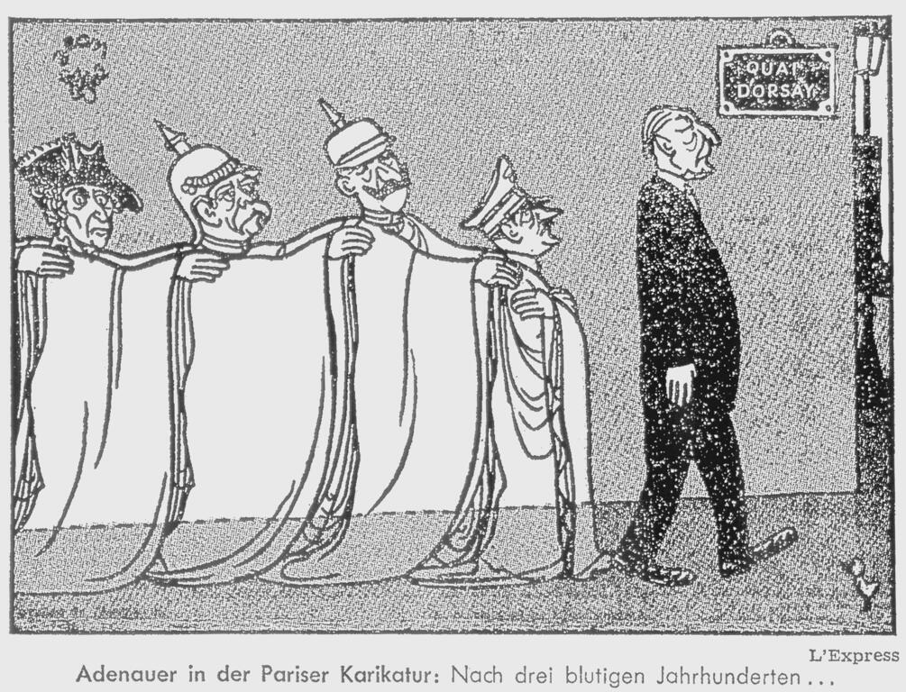 Caricature d'Effel sur la visite officielle d'Adenauer en France (3 juillet 1962)