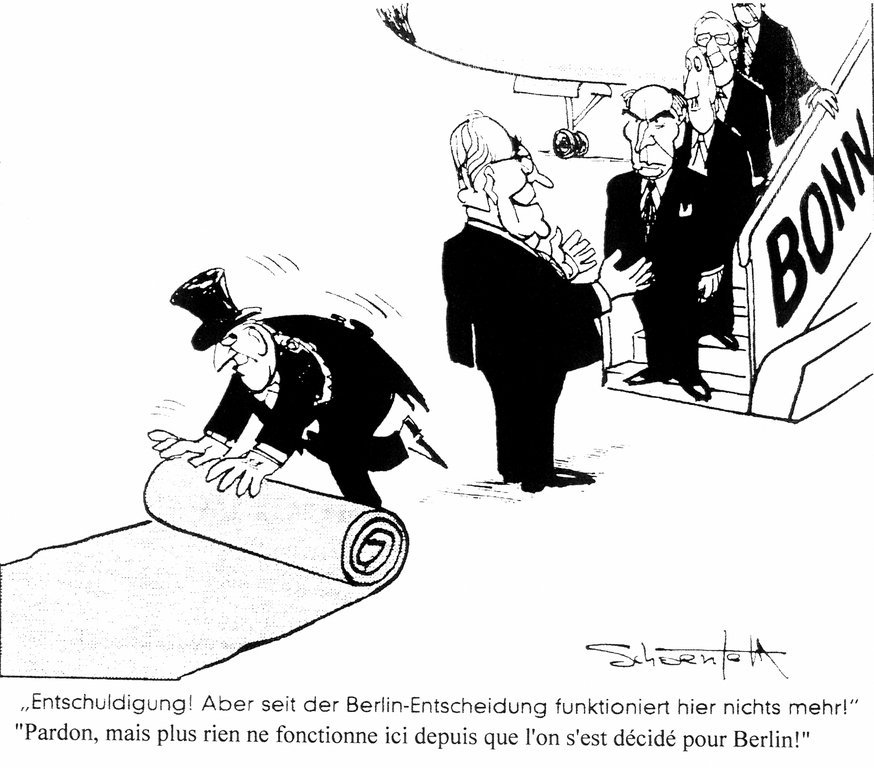 Cartoon by Schoenfeld on Berlin, capital of a unified Germany (24 July 1991)