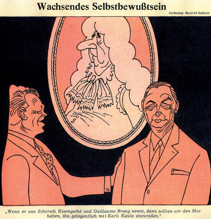 Caricature d’Oesterle sur les relations entre Kiesinger et de Gaulle (11 mars 1967)