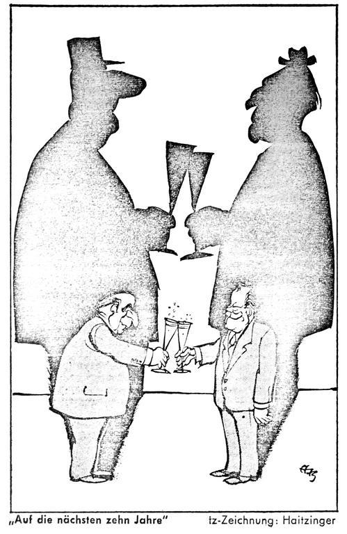 Caricature d'Haitzinger sur 10 ans de coopération franco-allemande (23 janvier 1973)