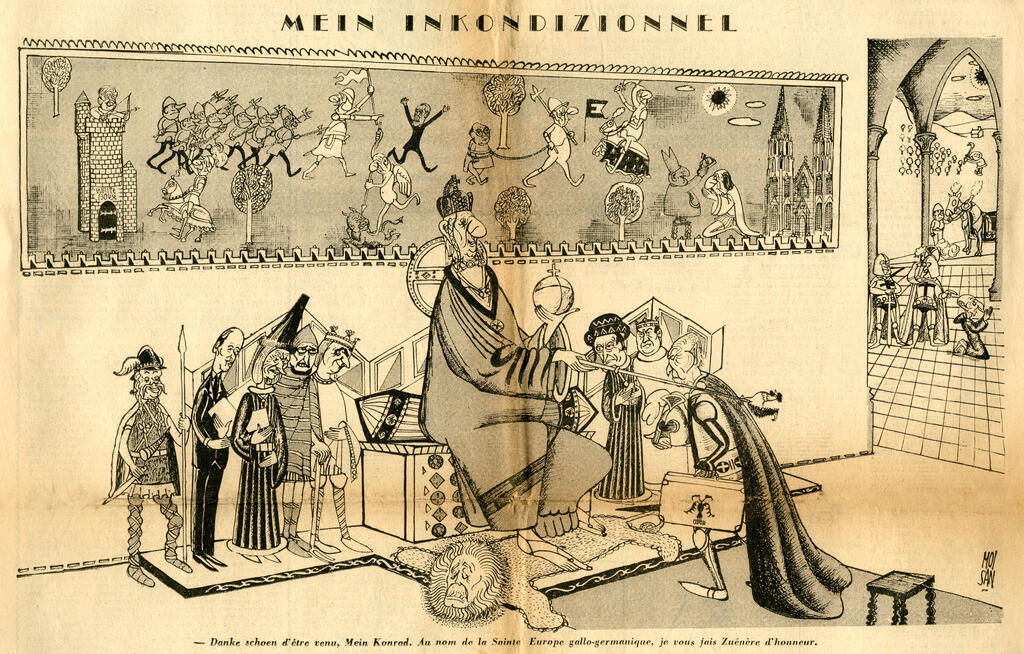 Karikatur von Moisan zur Unterzeichnung des Elysée-Vertrags (23. Januar 1963)
