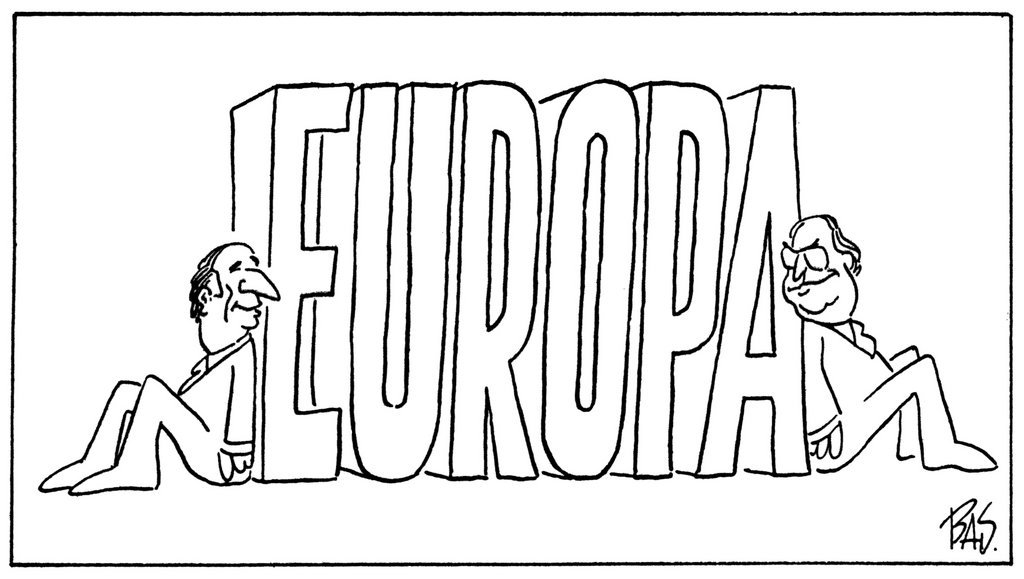 Caricature de Bas sur la France et la RFA, piliers de l'Europe (12 novembre 1987)