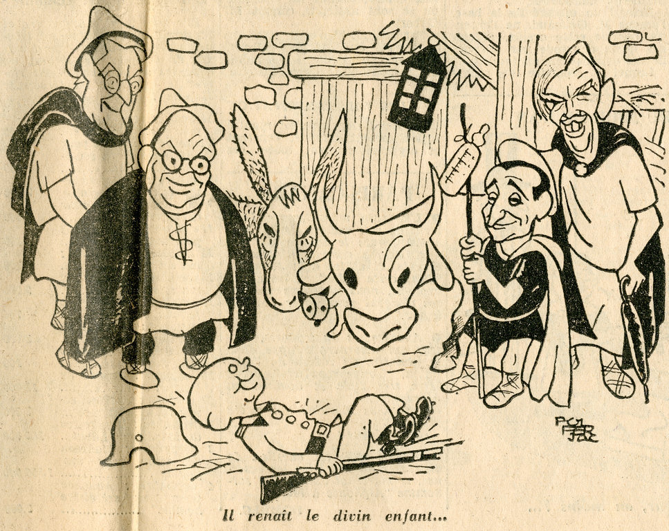 Karikatur von Ferjac zur Wiedergeburt der deutschen Armee (29. Dezember 1954)