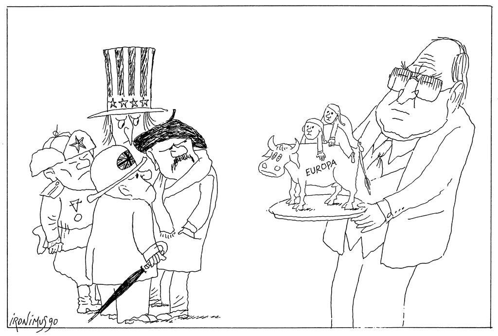 Cartoon by Ironimus on the question of German reunification (19 February 1990)