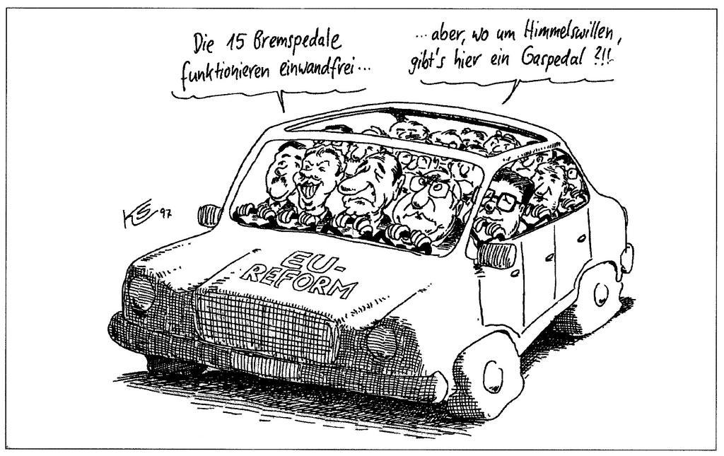 Caricature de Stuttmann sur les lenteurs de la réforme institutionnelle de l'UE (26 mai 1997)
