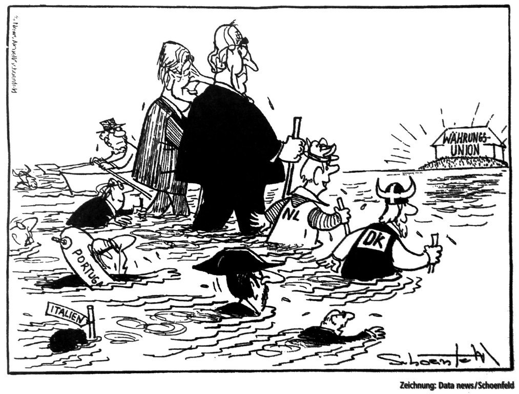 Caricature de Schoenfeld sur la mise en place de l'Union économique et monétaire (16 novembre 1995)