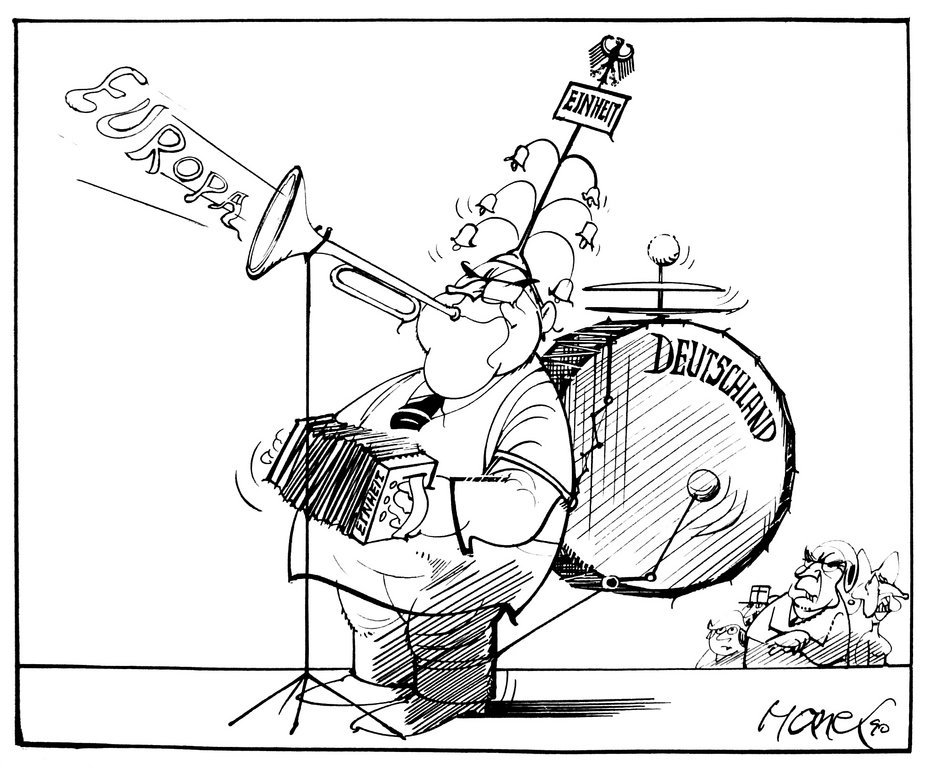 Karikatur von Hanel zum neuen Antlitz des wiedervereinigten Deutschlands (25. Oktober 1990)