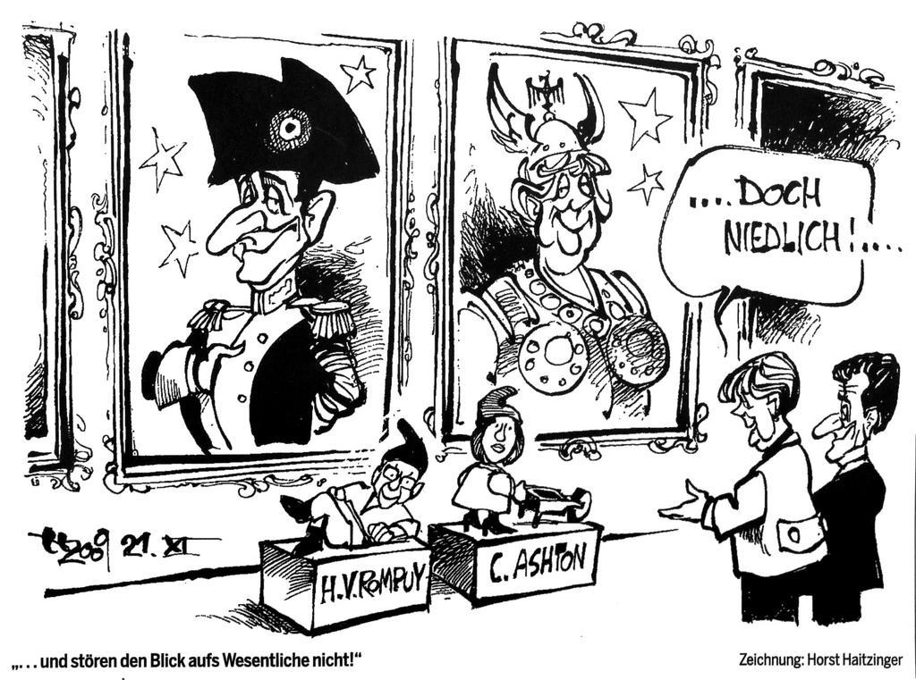 Karikatur von Haitzinger zum Zweiergespann Sarkozy-Merkel als Motor der europäischen Integration (21. November 2009)