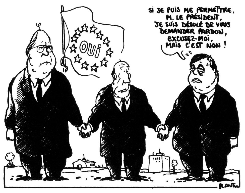 Karikatur von Plantu zur Ratifizierung des Vertrags von Maastricht durch Frankreich (5. September 1992)
