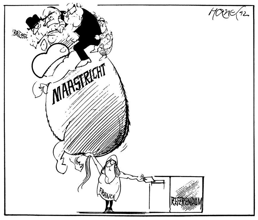 Caricature de Hanel sur le référendum français pour la ratification du traité de Maastricht (5 septembre 1992)