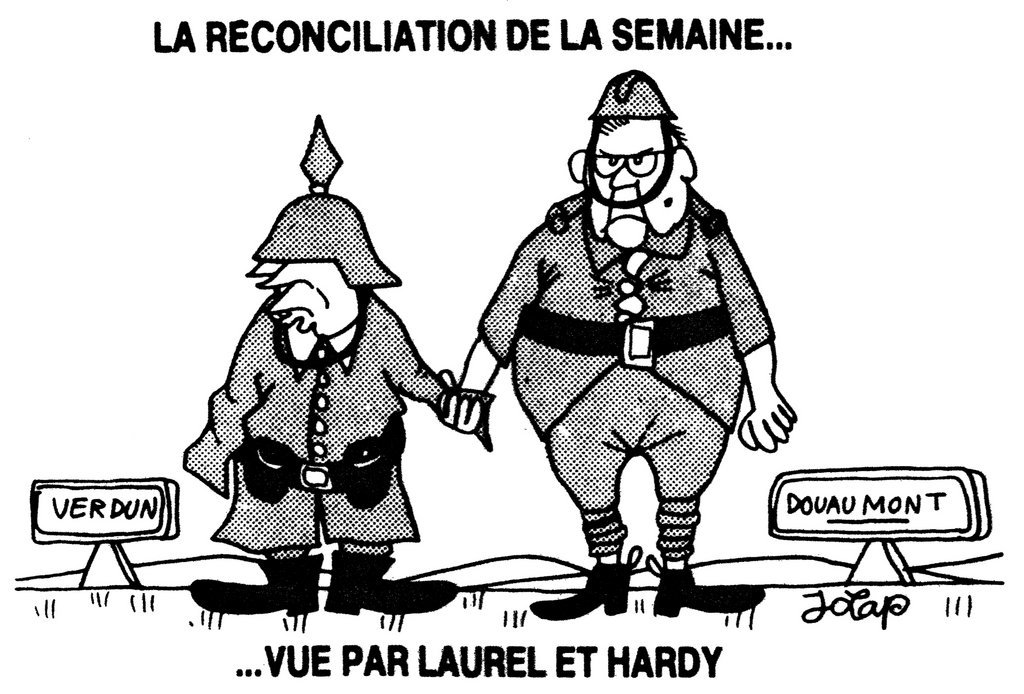Caricature de Lap sur la réconciliation franco-allemande (26 septembre 1984)