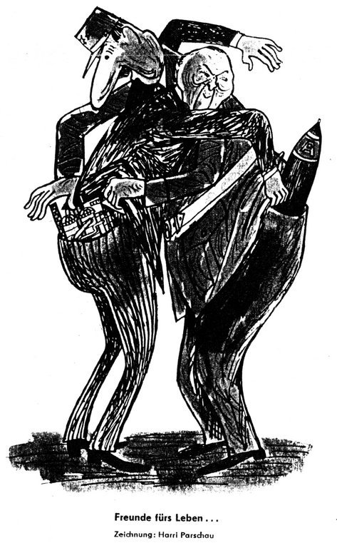 Caricature de Parschau sur les raisons de l'amitié franco-allemande (1962)